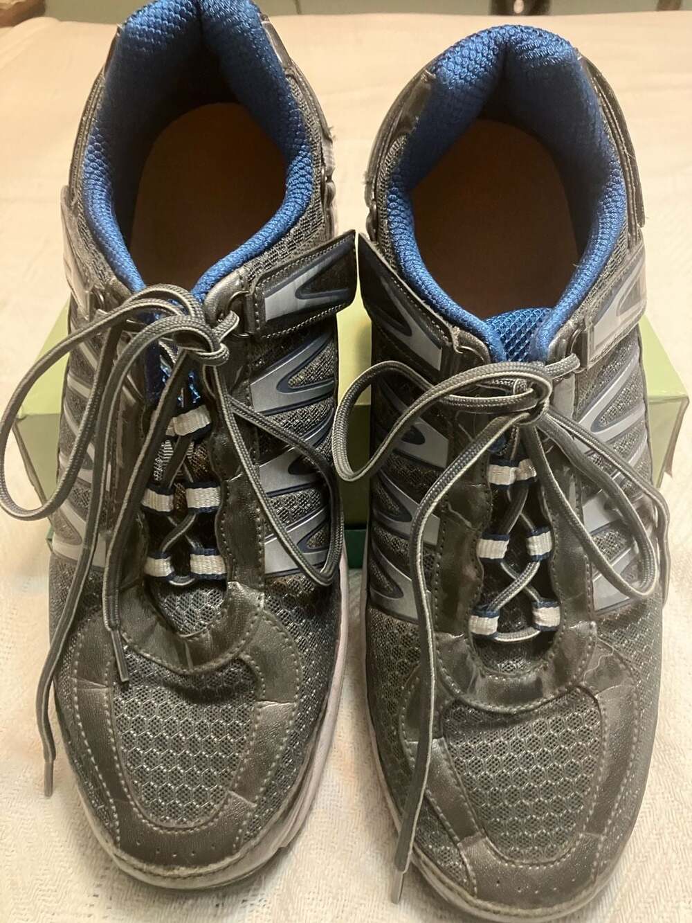 Sprint 672 Men's Gray Blue Tie-Less Orthopedic Walking Sneakers Size 11 2E Wide